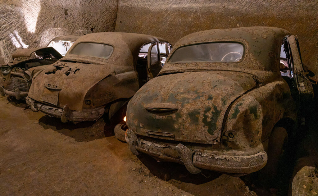 Vintage cars abandoned in the tunnels at Galleria Borbonica (Bourbon Tunnels)